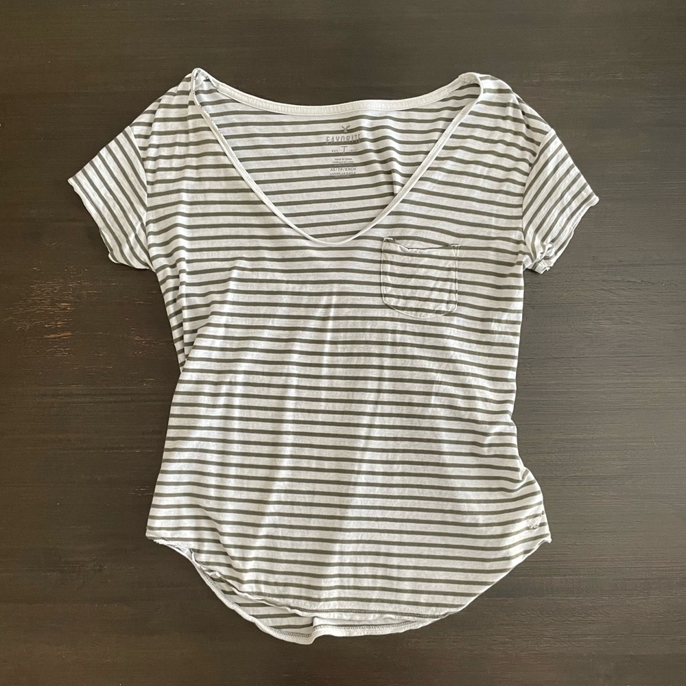 American Eagle Green and White Stripe Top